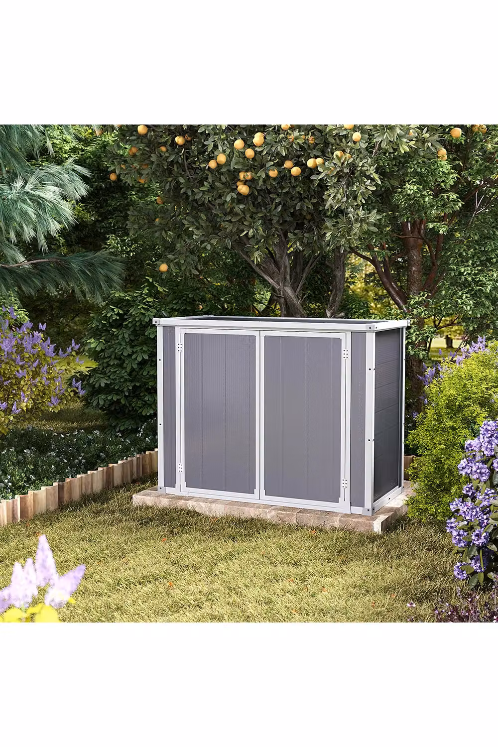 Living and Home Grey Metal Outdoor Garbage Storage Shed with Sloped Roof and Double Doors, W/D/H: 137.16 x 76.2 x 137.16 cm – 2