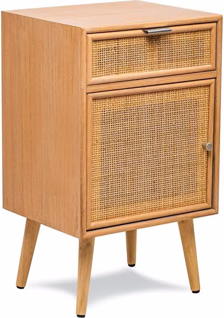 Nordlys Scandinavian Wooden Bedside Table with Rattan Drawer in Brown – 1