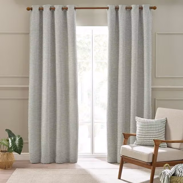 Catherine Lansfield Modern Striped Eyelet Curtains in Green