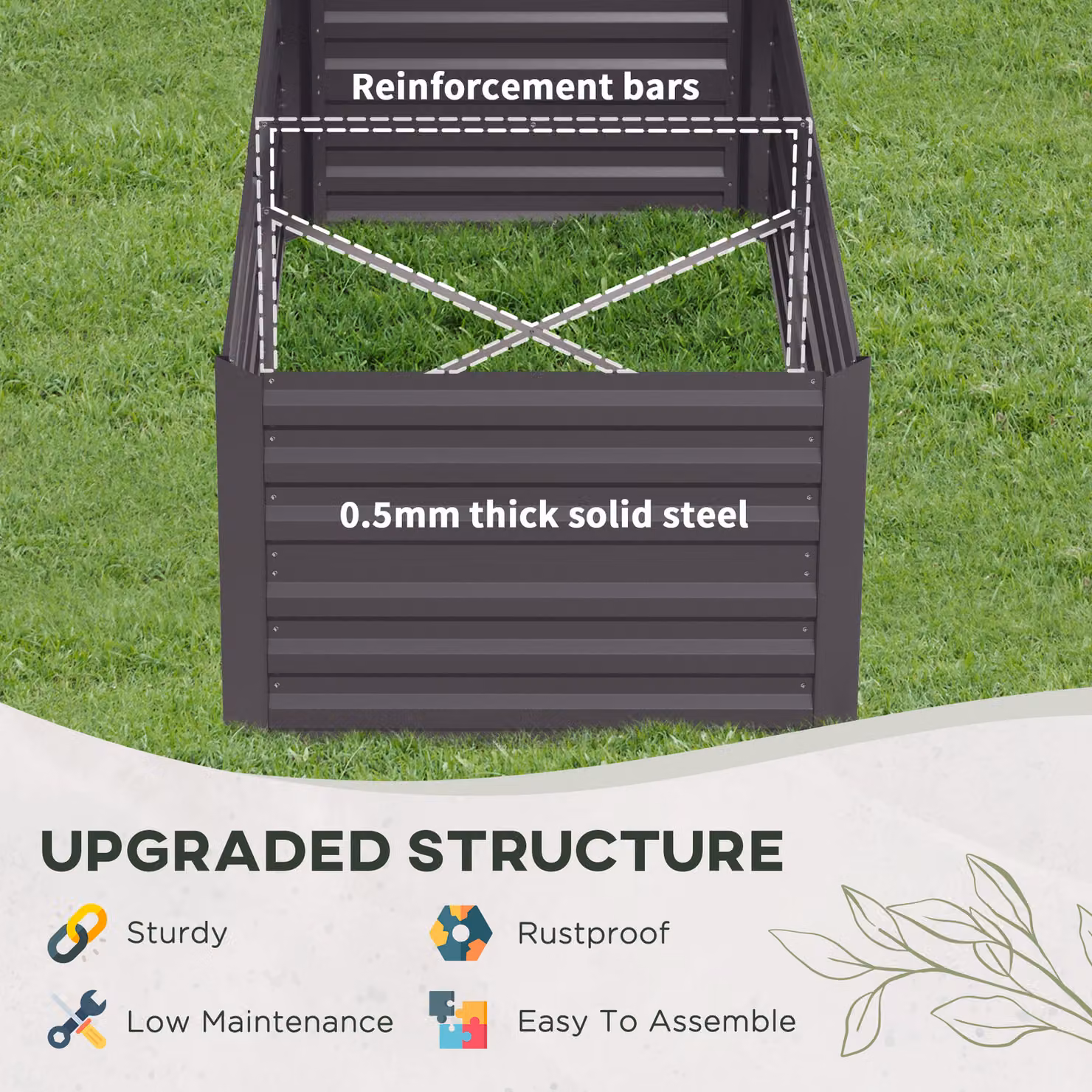 Outsunny Set of 2 Galvanised Steel Raised Garden Beds in Dark Grey, W/D/H: 180 x 90 x 59 cm – 5