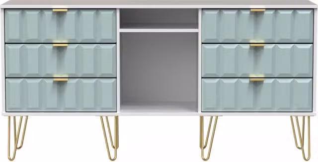 Ready Assembled 2 U Metro 6 Drawer Sideboard in Duck Egg Blue and Gold – 1