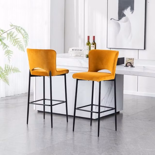More4Homes Lily Modern Velvet Bar Stool in Yellow and Black