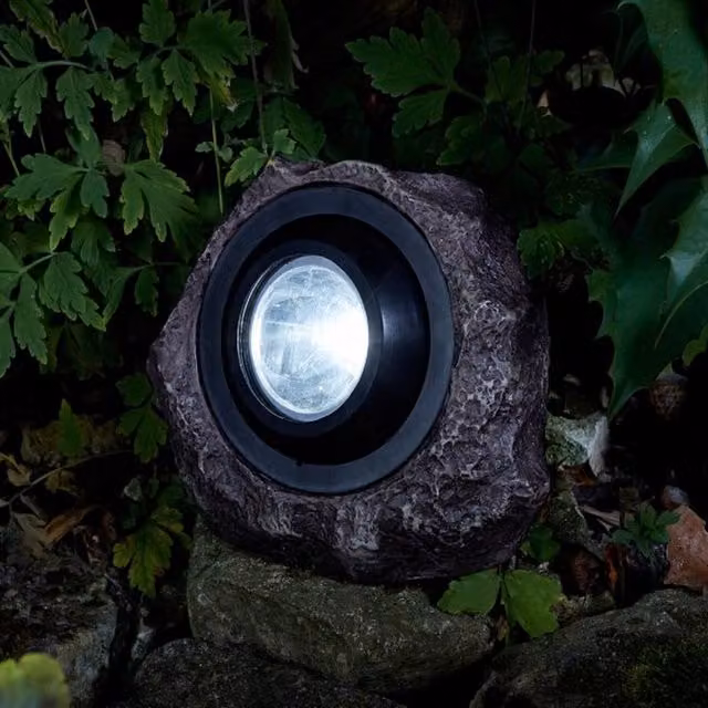 Garden Mile Rock Effect Solar Powered Path Light in Grey
