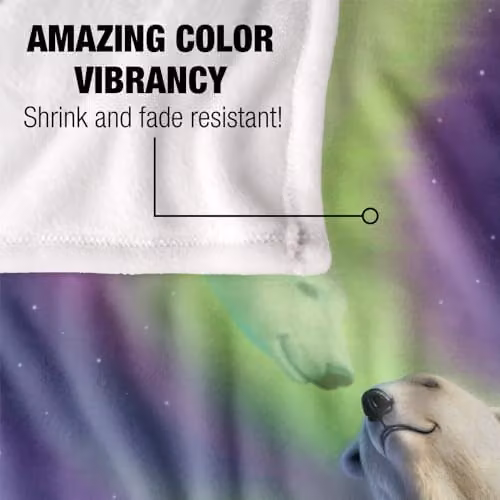 JQ Licensing Jlo Polar Bear Aurora Northern Lights Super Soft Silky Touch Throw Blanket, White, W/D/H: 152 x 127 cm – 3