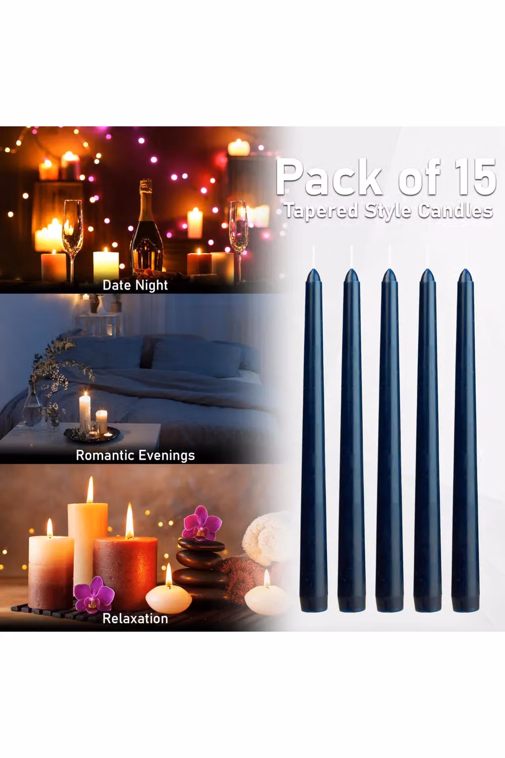 Deco Express Classic Dripless Tapered Unscented Metallic Candles in Blue, 15 Pack – 4