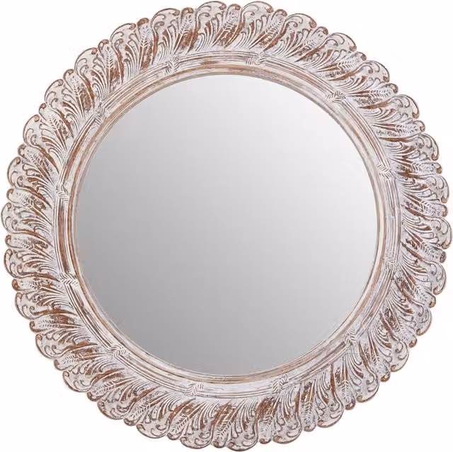 Orsina Antique Round Floral Glass Wall Mirror in Gold and Grey