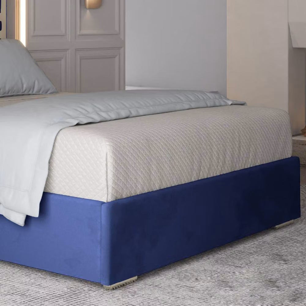 Casani Elveden Modern Upholstered Velvet Bed Frame in Blue with Metal Details, W/D/H: 90 x 190 x 127 cm – 4