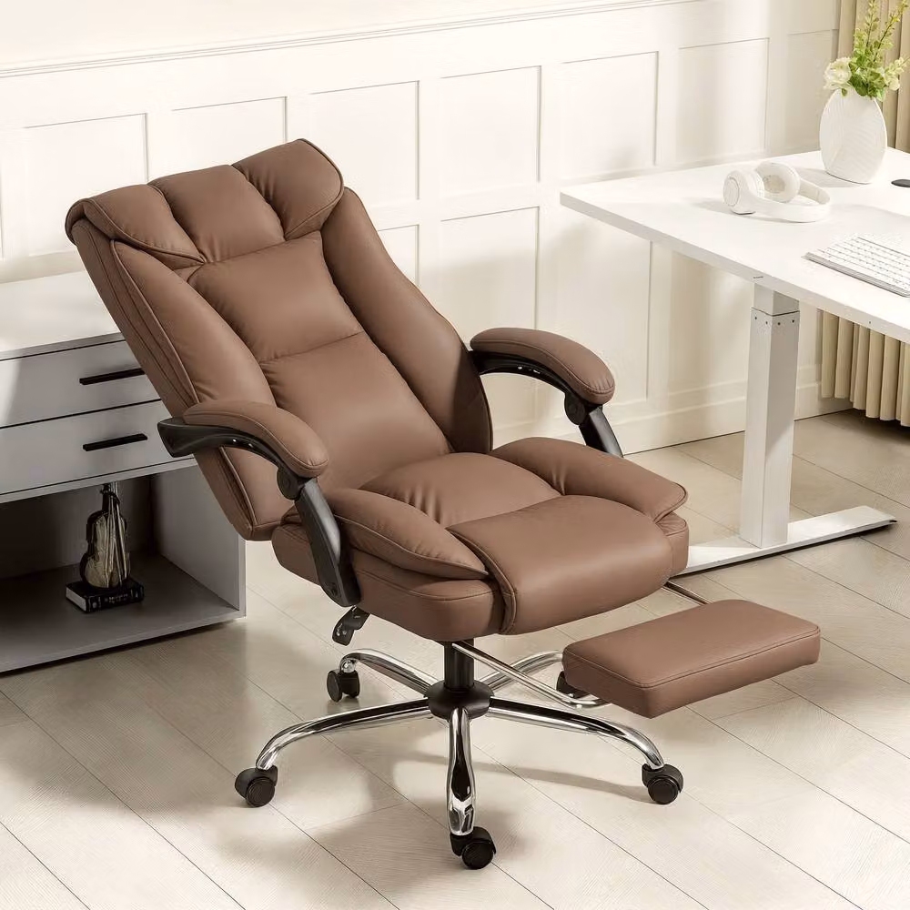 STILVORA Brown Synthetic Leather Reclining Office Task Chair with Headrest and Armrests – 3