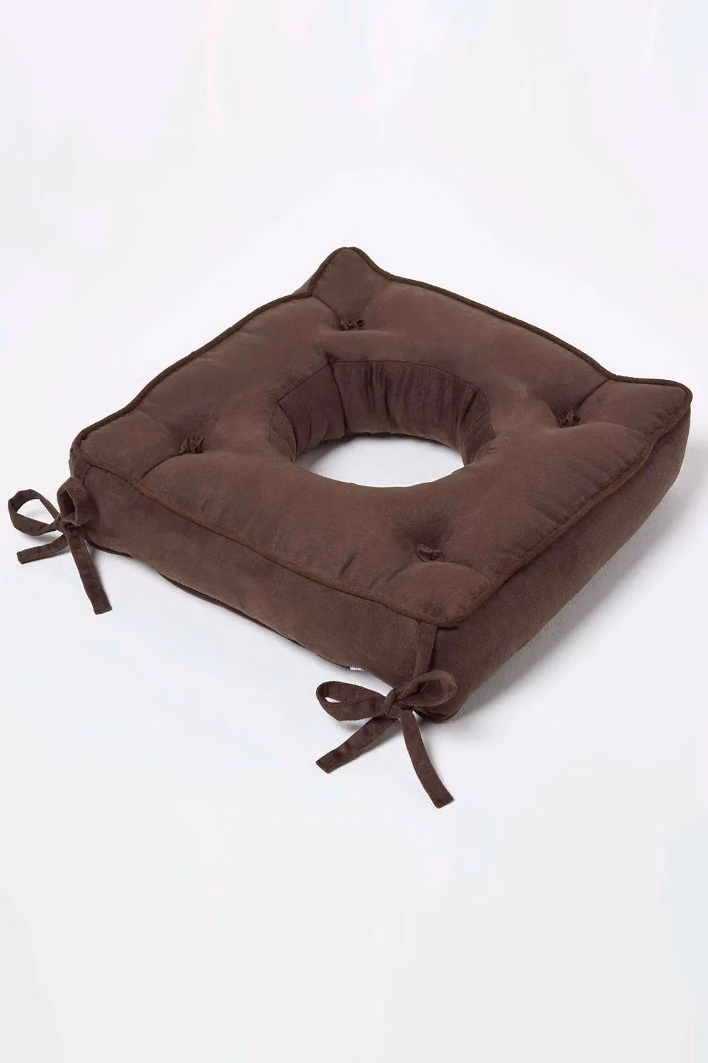 Homescapes Brown Faux Suede Coccyx Cushion with Ties, W/D/H: 40 x 40 x 10 cm – 2