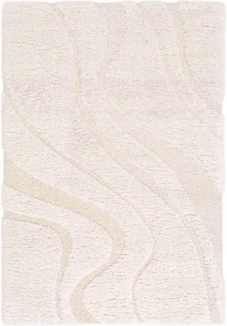 sweeek Interior Shaggy Rug with Embossed Wave Motif in Beige and White, W/D/H: 150 x 80 cm