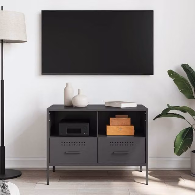 Berkfield Home Black Metal TV Cabinet W: 68 cm, D: 39 cm, H: 50.5 cm – 1