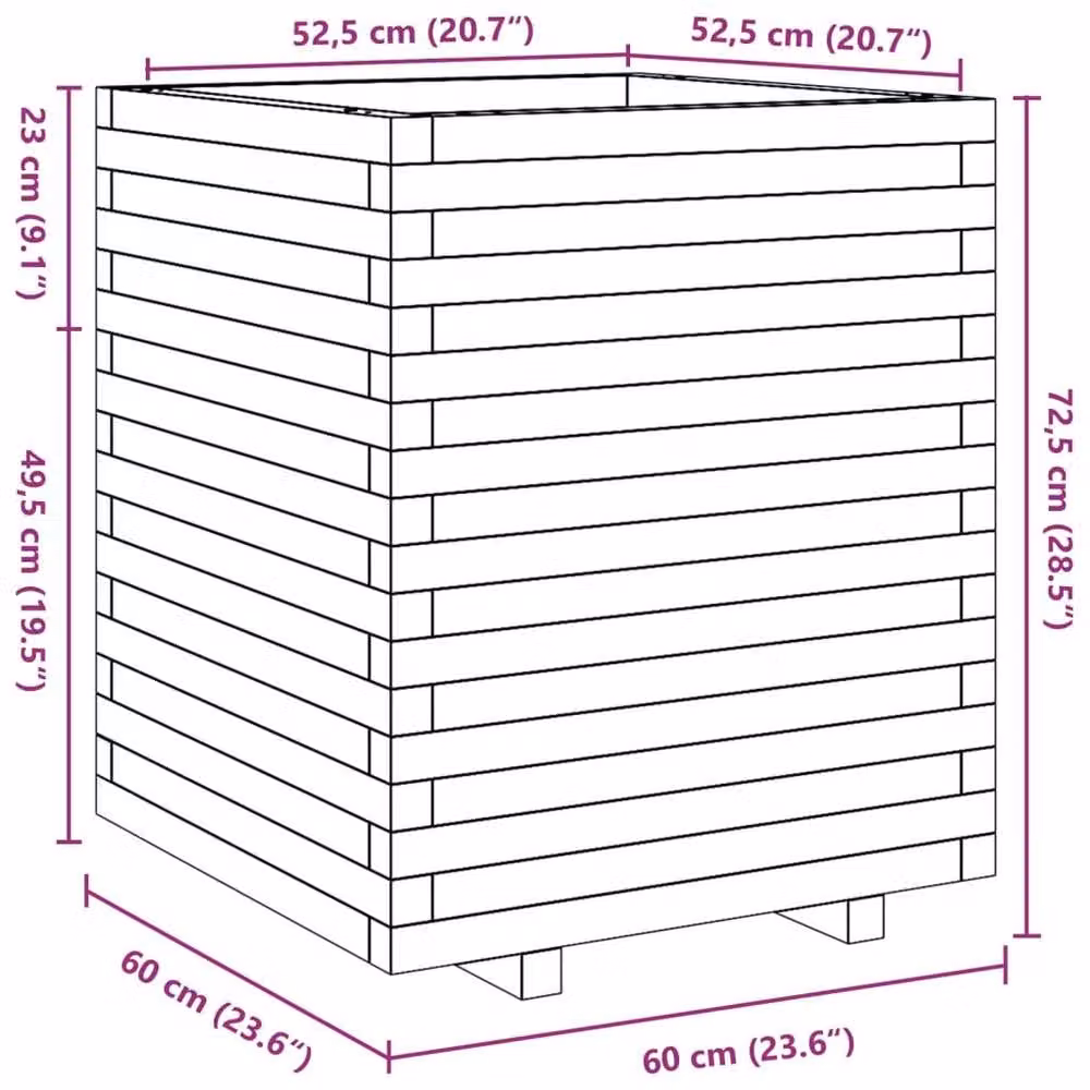 Berkfield Home Garden Brown Solid Wood Pine Planter Tub W: 60 cm, D: 60 cm, H: 72.5 cm – 3