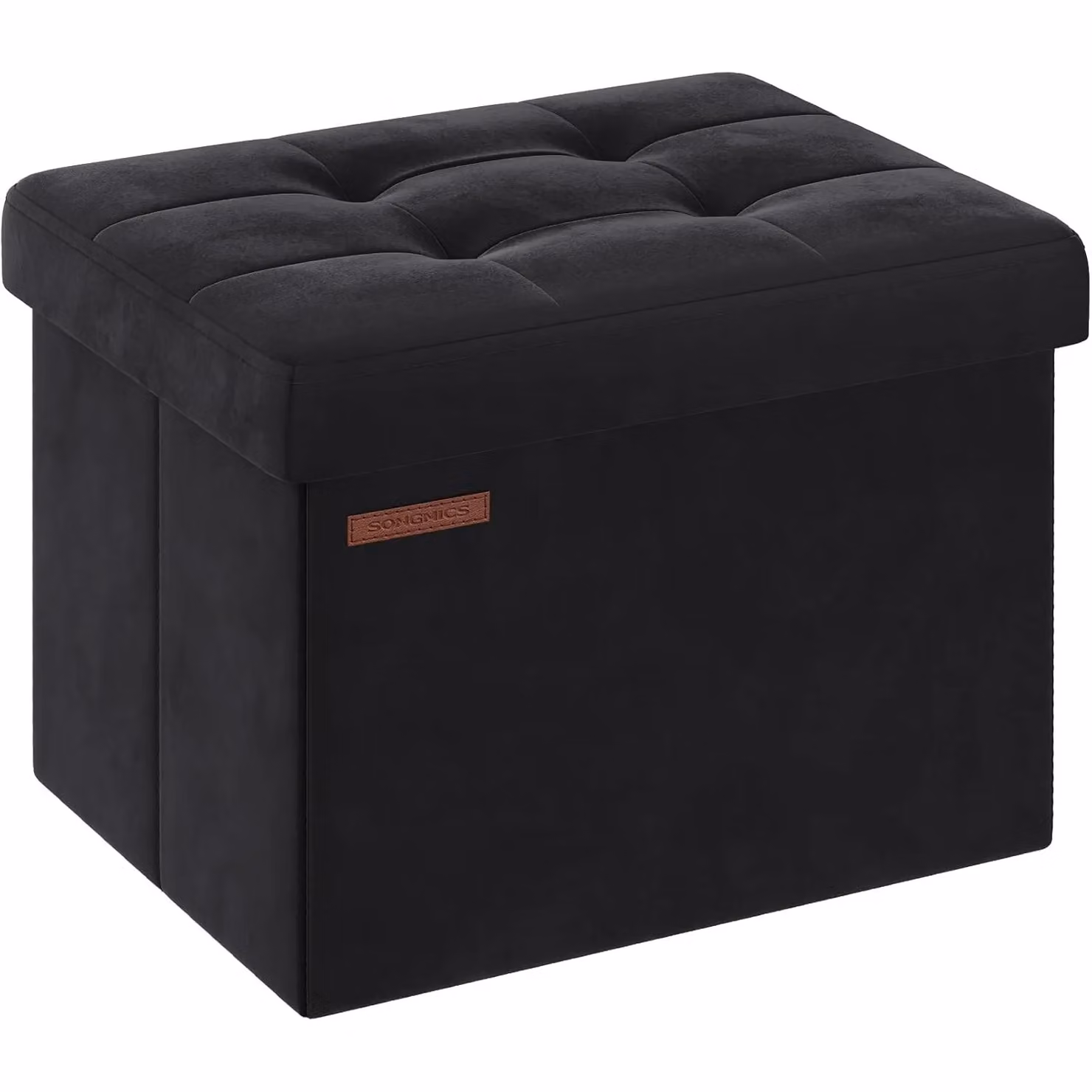 SONGMICS Compact Rectangular Foldable Storage Ottoman and Foot Rest in Black Velvet Fabric – 5
