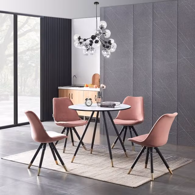 Life Interiors Sofia Dorchester Dining Set with Round Table and 4 Chairs in Pink, Black and Gold