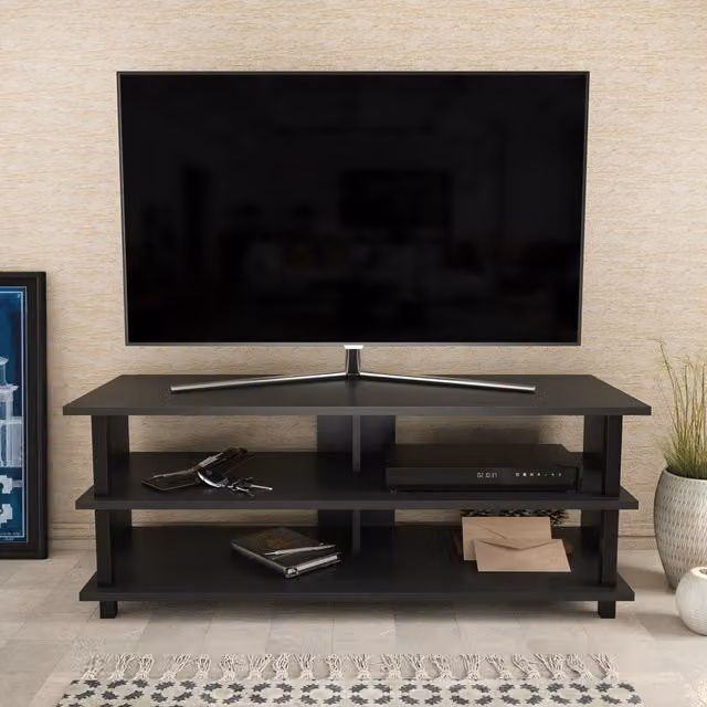 Decorotika Pueblo Modern TV Unit with Shelves in Anthracite and Black, W/D/H: 120 x 45 x 47 cm