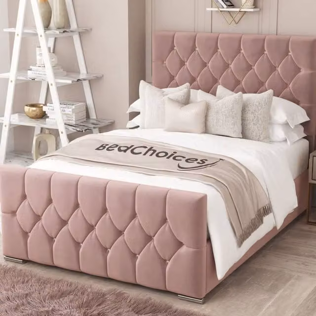 Bed Choices Florida Pink Velvet Upholstered Ottoman Bed Frame with Gas Lift and 70 inch Headboard, Single, 90 x 200 cm