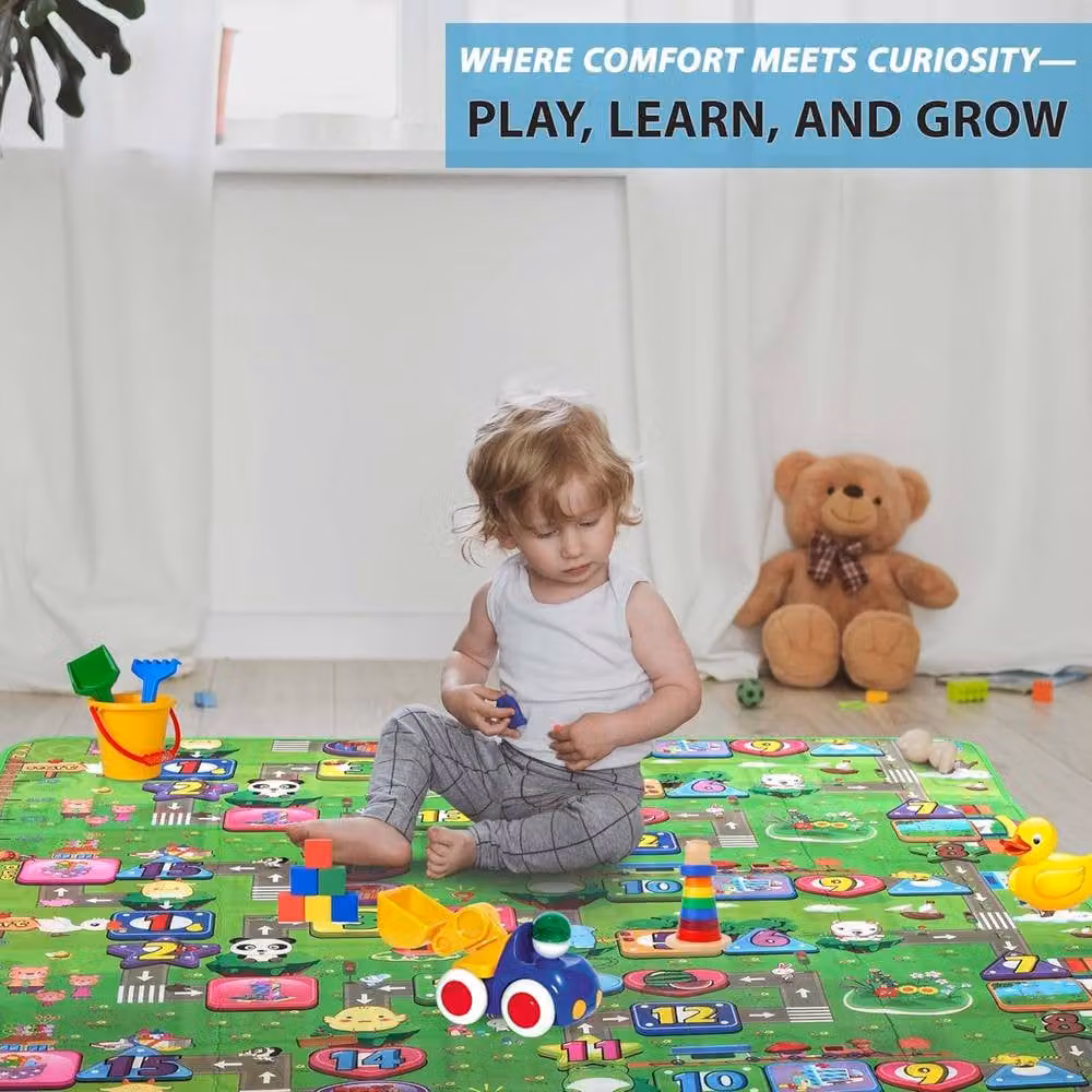 Crystals Kids Reversible Soft Foam Crawling Play Mat in Light Green and Multicolour, W: 200 cm, D: 180 cm – 2