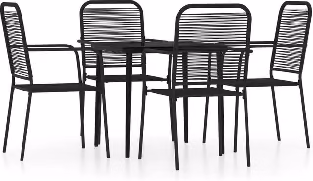 Berkfield Home 5 Piece Modern Garden Dining Set in Matt Black Metal and Glass