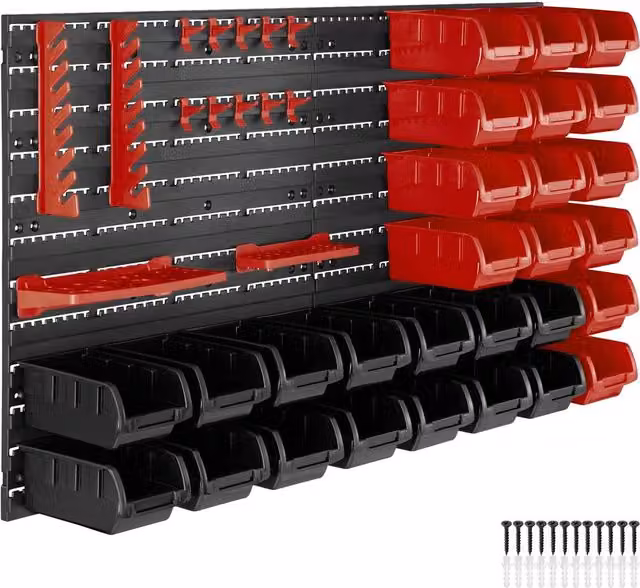 tectake 44 Piece Wall-Mounted Tool Storage Organiser with 28 Parts Boxes in Black and Red – 8