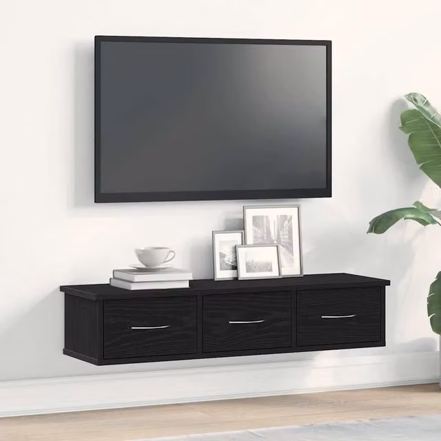 Berkfield Home Black Oak Wall Cabinet W: 88 cm, D: 26 cm, H: 18.5 cm