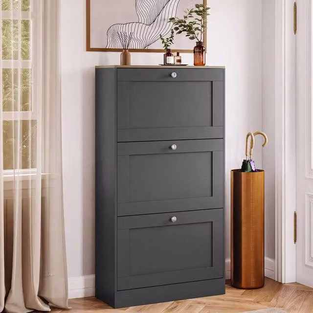 HD Designs Modern 3 Drawer Flip Down Shoe Cabinet in Anthracite Grey