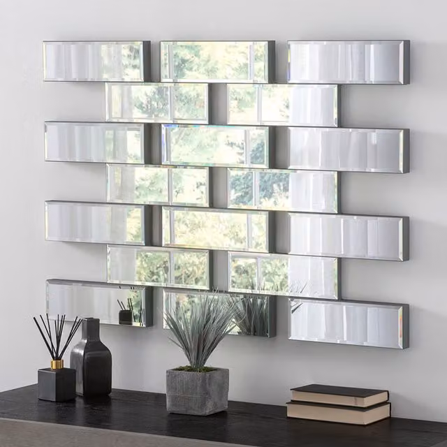 MirrorOutlet Multi Segment Brick Effect Venetian Wall Mirror in Black