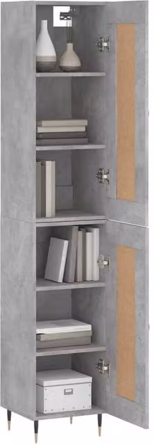 Berkfield Home Modern Highboard in Grey with Hinged Doors and Internal Shelves, W/D/H: 34.5 x 34.0 x 180.0 cm – 1