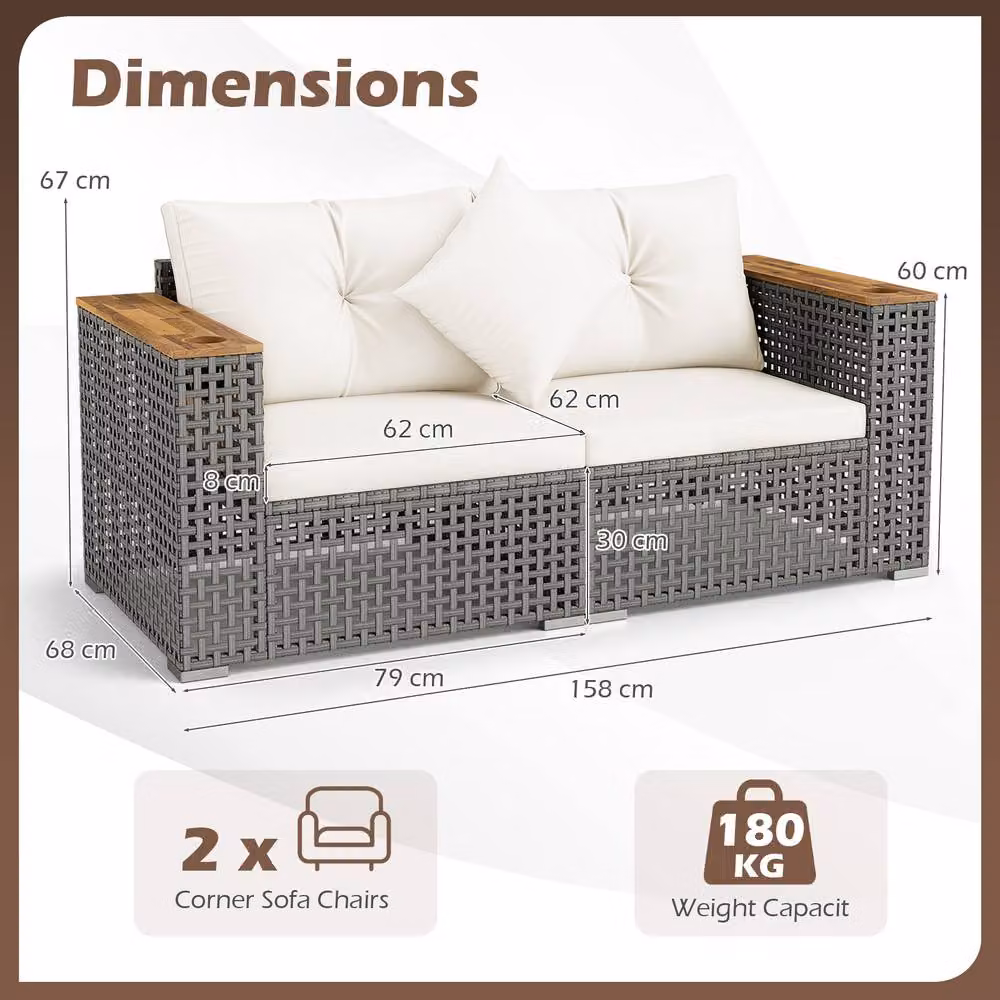 Costway 2-Piece L-Shape Patio Corner Sofa Set with Cushions in White – 2