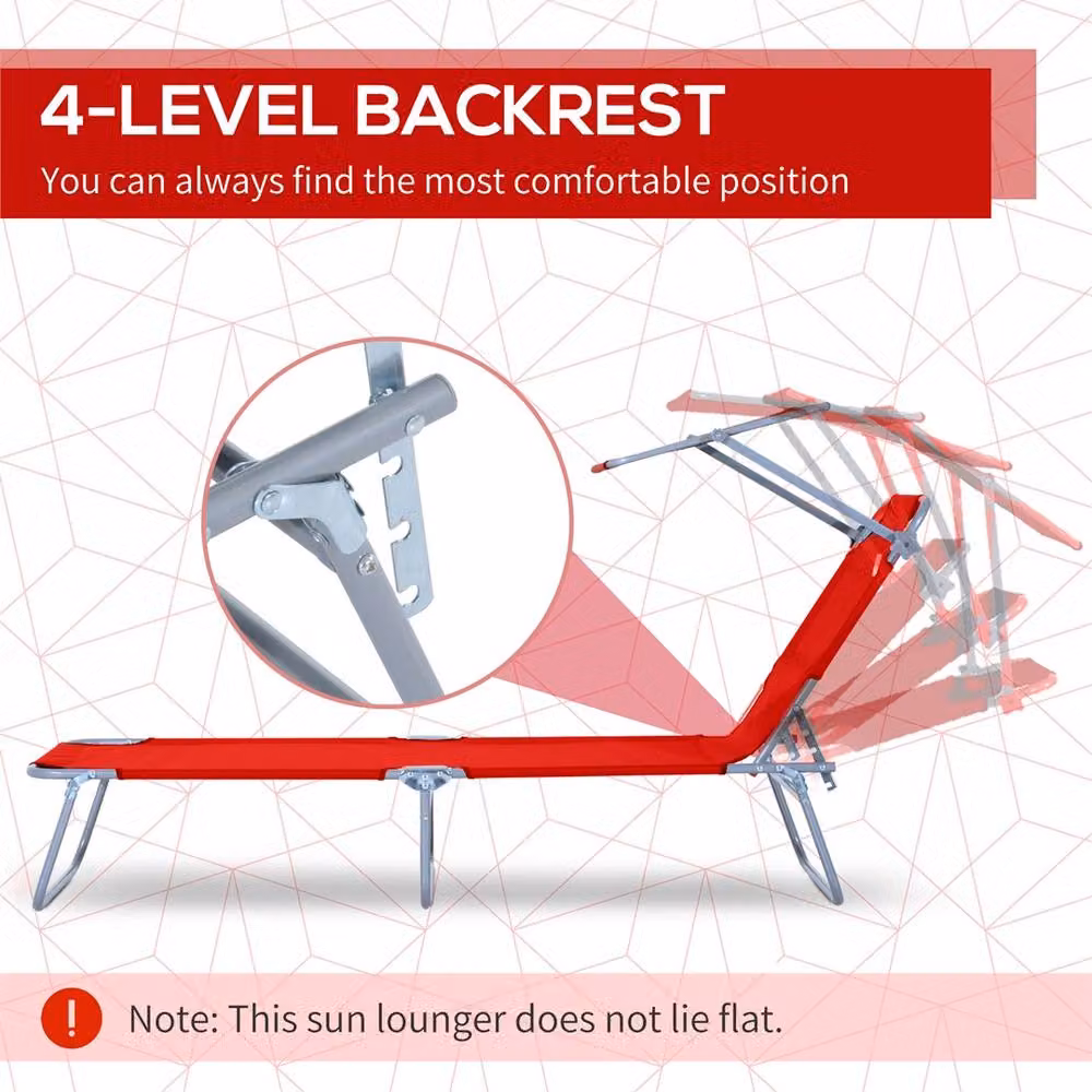 EONLION Red Reclining Folding Sun Lounger Chair with Adjustable Headrest – 2