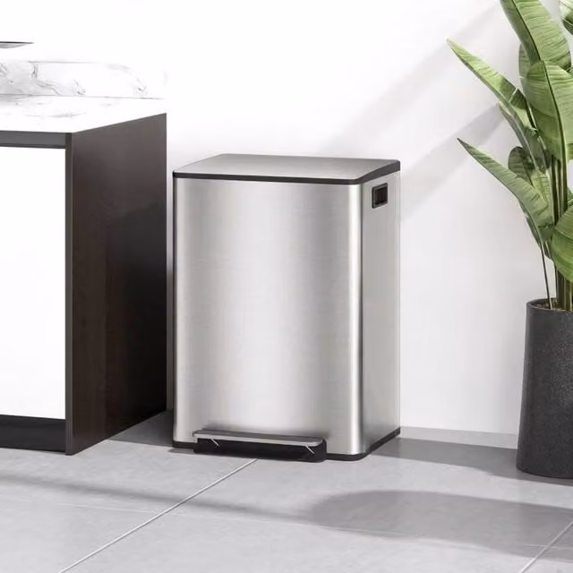 STILVORA 60L Stainless Steel Kitchen Bin in Silver with Dual Compartments, Soft-Close Lid and Odour Filter – 1