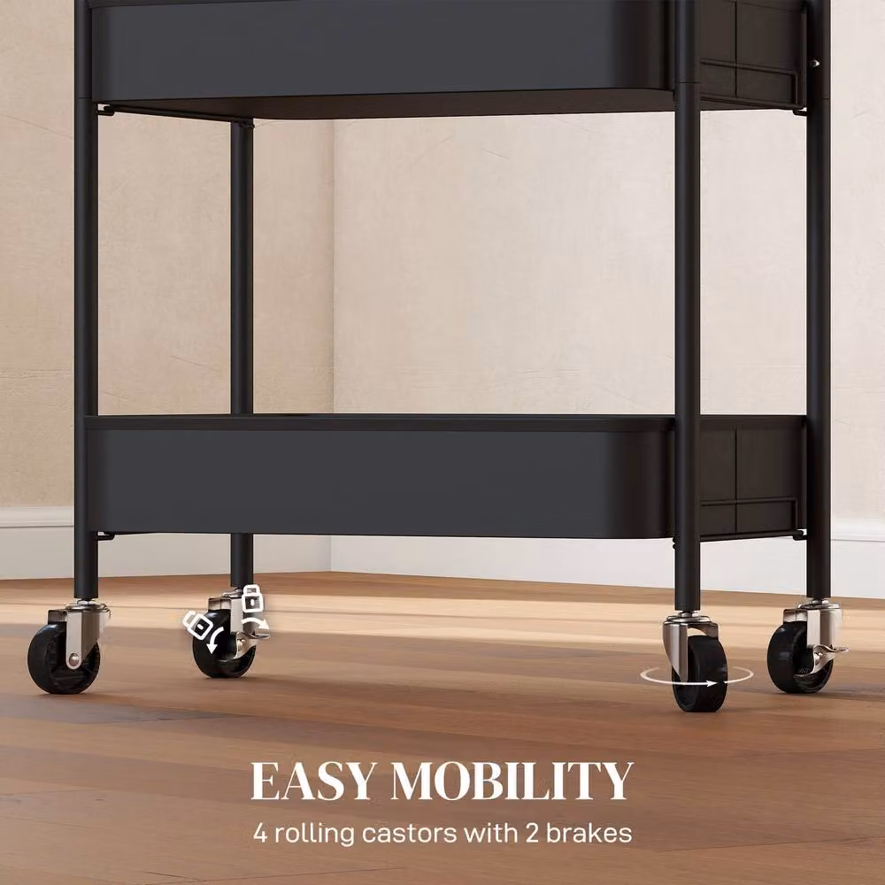 STILVORA Metal Steel Storage Trolley with 3 Baskets in Black, H 79.0 x W 30.6 x D 30.6 cm – 3