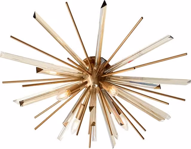 Perch & Parrow Urchin Starburst Flush Ceiling Light in Gold and Brass with Transparent Glass