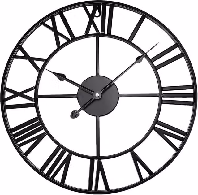 Nordara Black Metal Retro Round Analog Wall Clock with Roman Numerals, W: 60 cm x H: 60 cm – 1