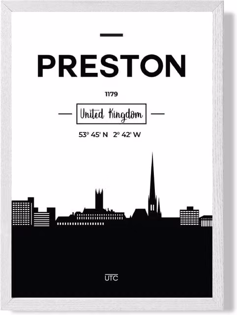 ARTZE Preston Black and White City Skyline Framed Print with White Frame, A3 – 1