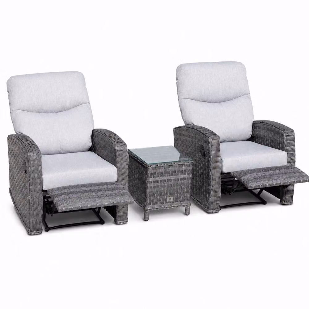 Shatchi Verona 2 Seater Rattan Reclining Bistro Set with Dark Grey Cushions – 2