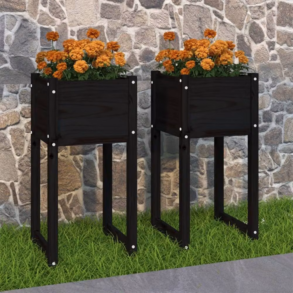 Berkfield Home Black Wooden Raised Bed Planters, 2 Pack, W/D/H: 40 x 40 x 81 cm – 2