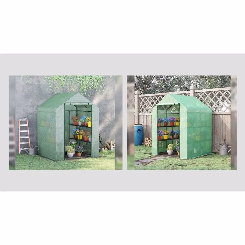 Ventryn Green Walk In Garden Greenhouse with Shelves, H 190 x W 143 x D 138 cm – 2