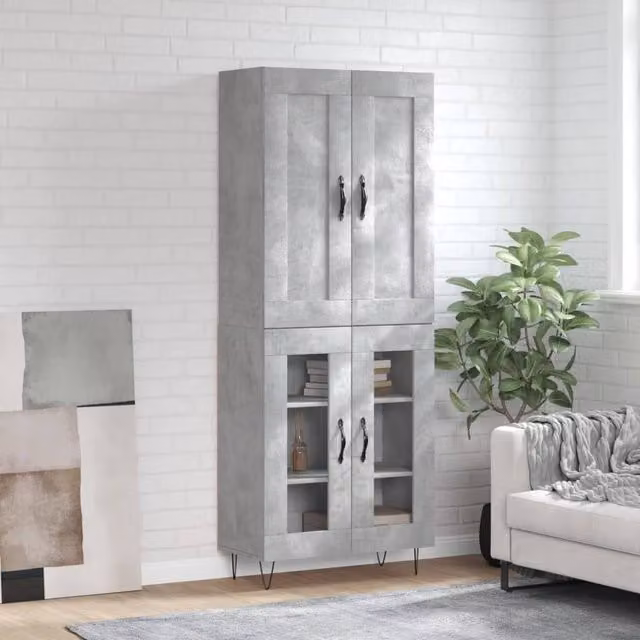 Berkfield Home Industrial Highboard in Concrete Grey, W/D/H: 69.5 x 34 x 180 cm – 1