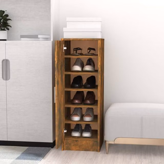 Berkfield Home Smoked Oak Shoe Cabinet in Brown, W/D/H: 32 x 35 x 92 cm – 1