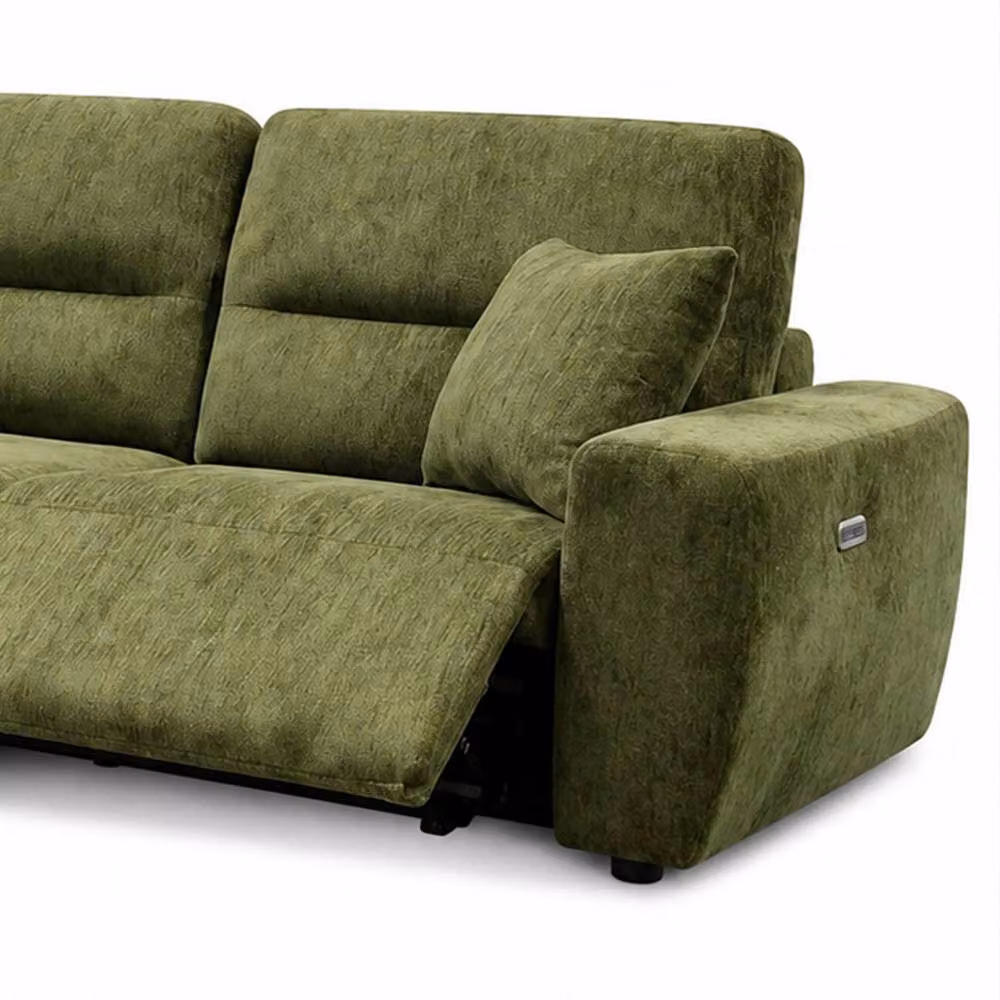 Furnishings For Less UK Denton Green Left Hand Electric Recliner Chaise Sofa in Green Chenille Fabric – 5