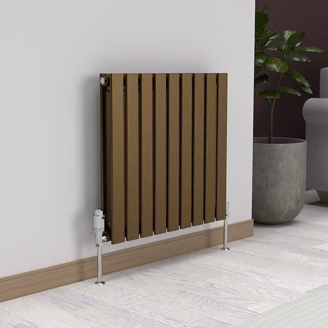 Lux Heat Wall Mounted Steel Flat Horizontal Radiator in Gold or Bronze, W: 60.0 cm, H: 63.0 cm
