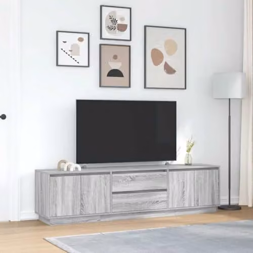 vidaXL Modern Grey Sonoma TV Cabinet with Integrated LED Lighting, W/D/H: 193.5 x 41 x 50 cm – 3