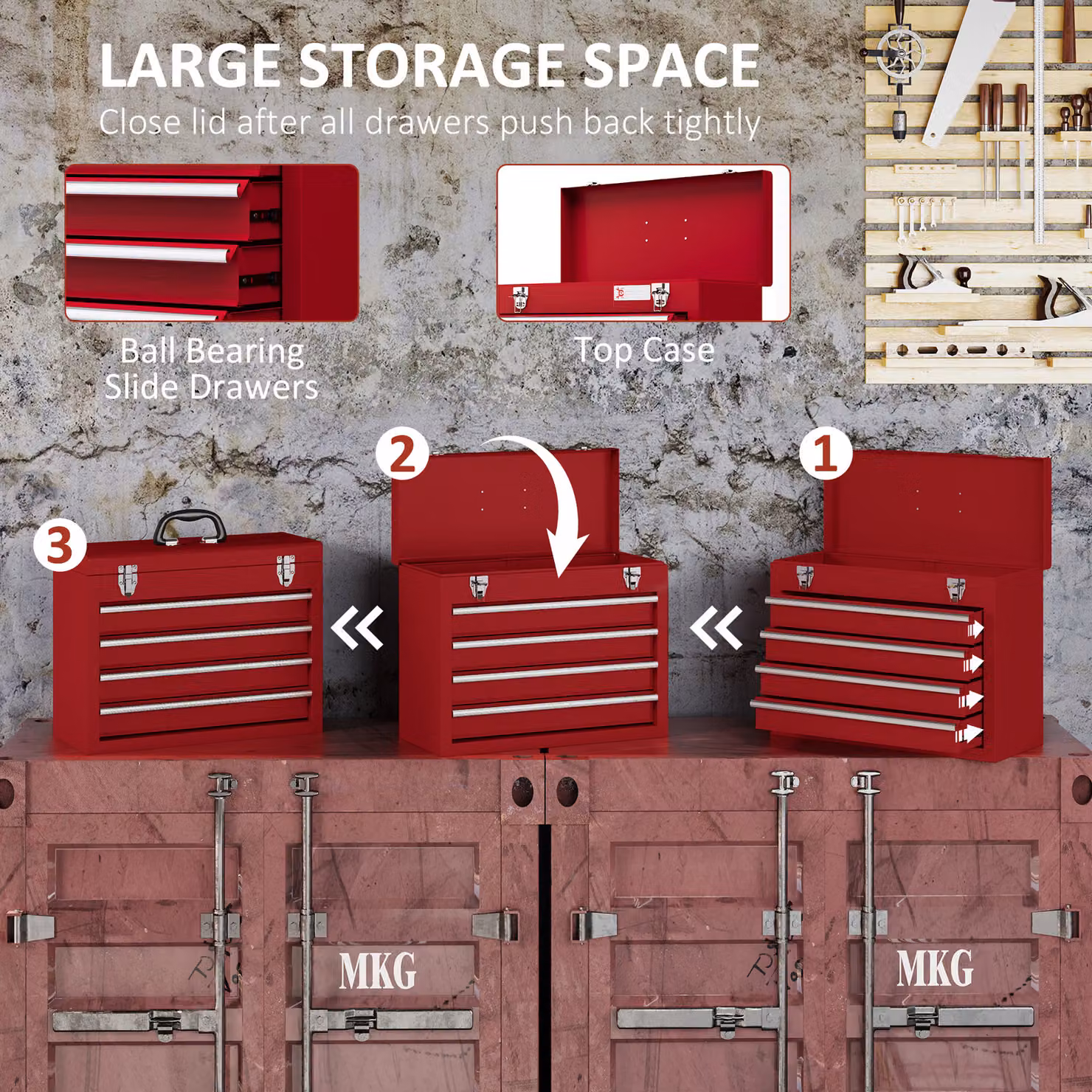 DURHAND Red Metal 4 Drawer Lockable Tool Box with Ball Bearing Runners – 5