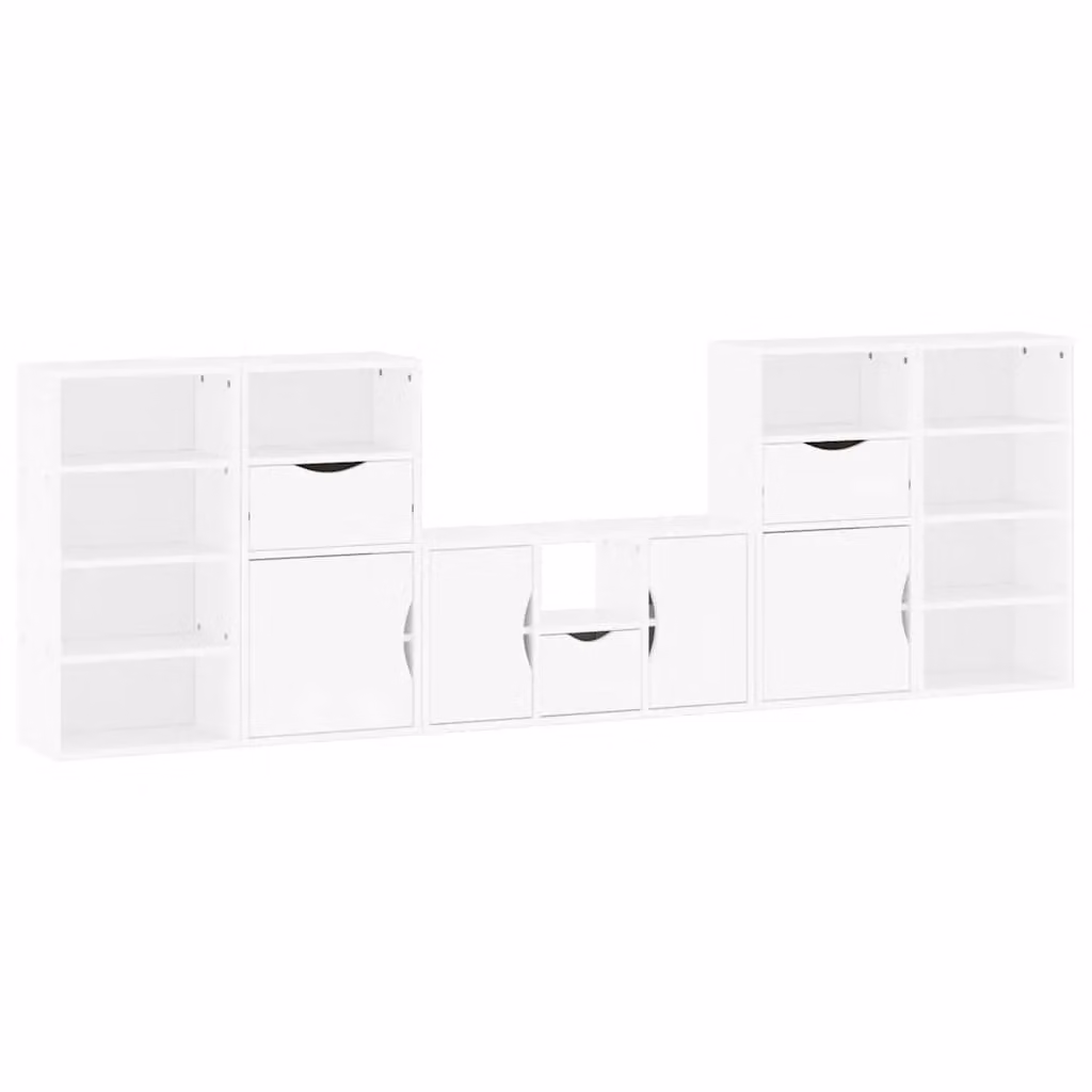 Berkfield Home ODDA 5 Piece White Solid Wood Pine TV Unit with Storage – 2