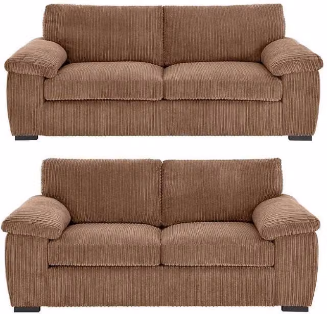 Furniture786Ltd Amalfi Jumbo Cord Full Back 3 and 2 Seater Sofa Set in Brown