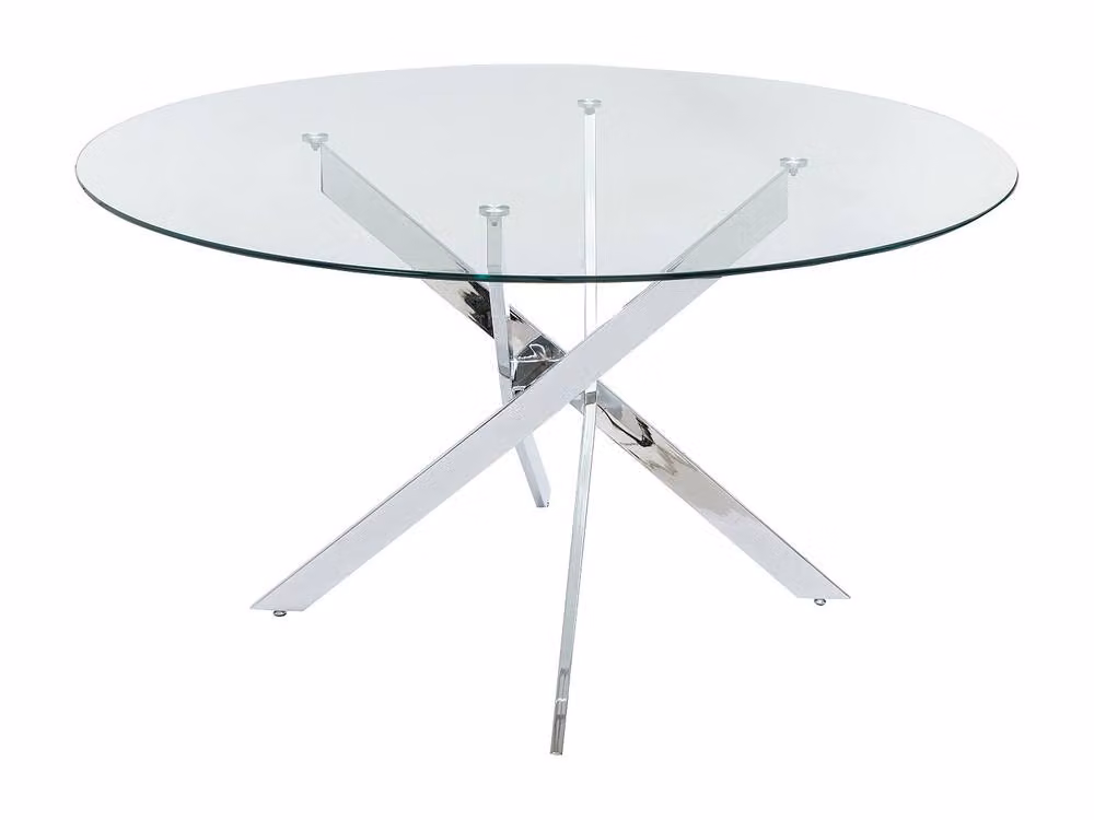 Vente-unique 4-Seater Round Dining Table with Transparent Glass Top and Silver Metal X-Frame, Diameter: 140 cm, Height: 77 cm – 2