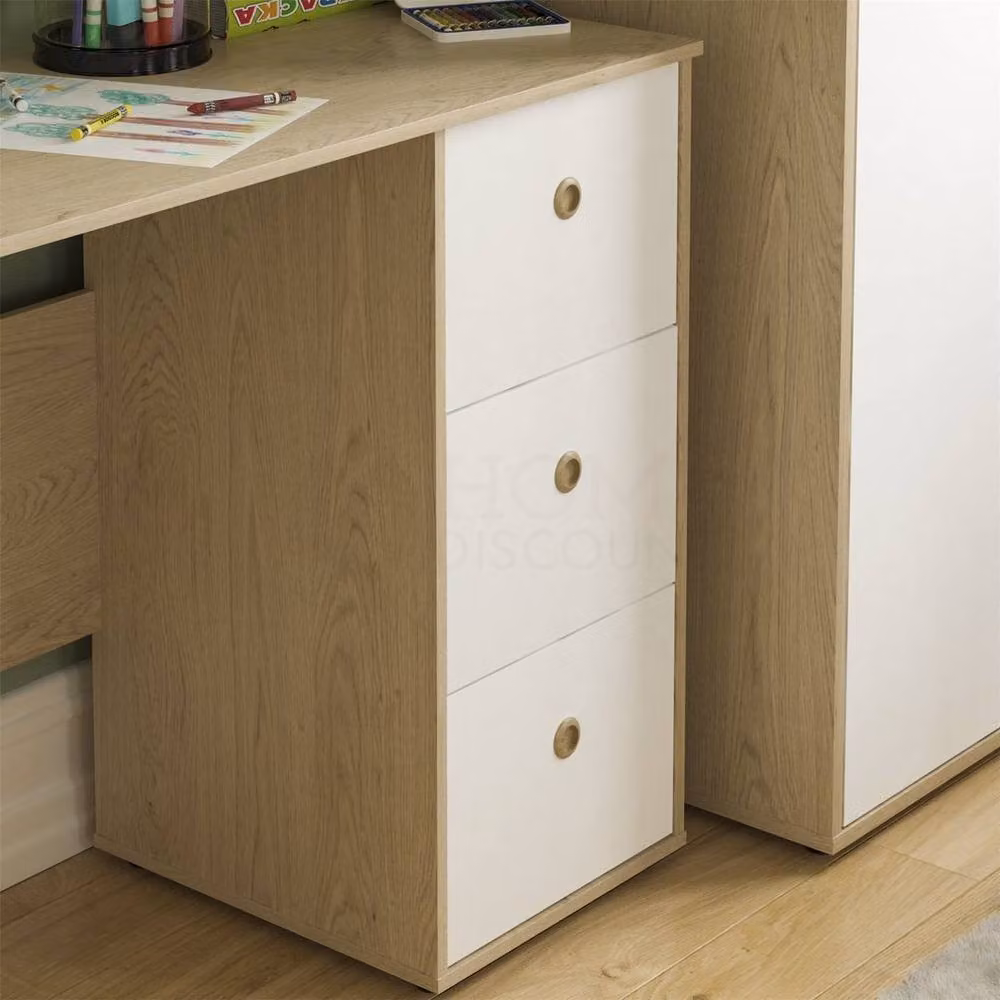Kelvenix Modern Computer Desk in White and Oak with Single Pedestal and 3 Drawers – 3