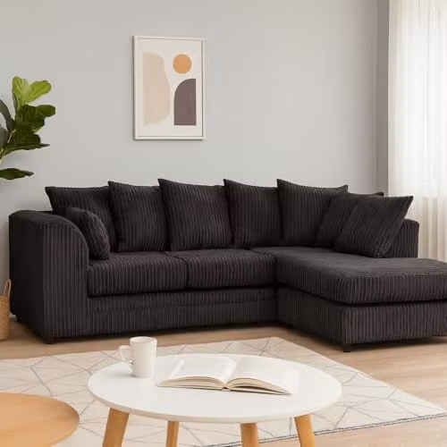 SquareBoxx Lennox Jumbo Cord Corner Sofa, Right Hand Facing, Black