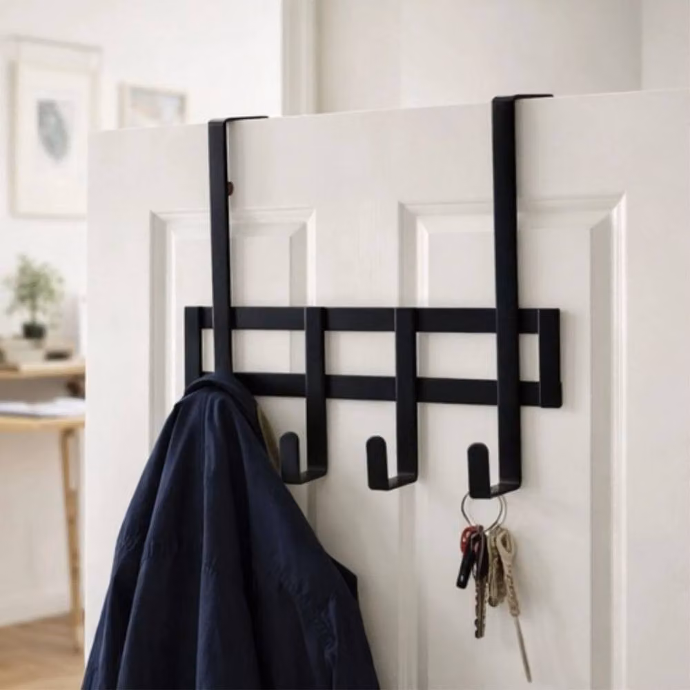 EONLION Metal Overdoor Coat Hook Rack with 4 Hooks in Black, Width: 50 cm – 2