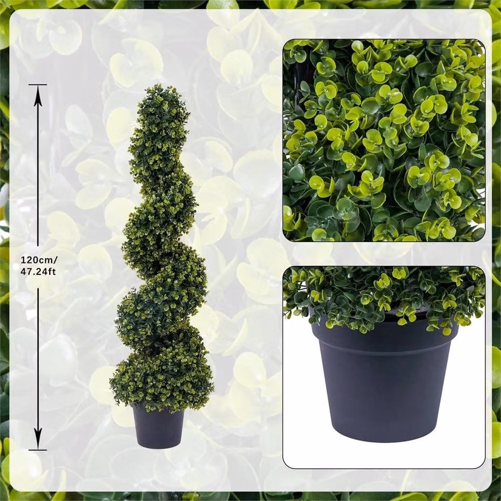 VOGREX Set of 2 Green Artificial Spiral Topiary Trees, Height: 120 cm – 2